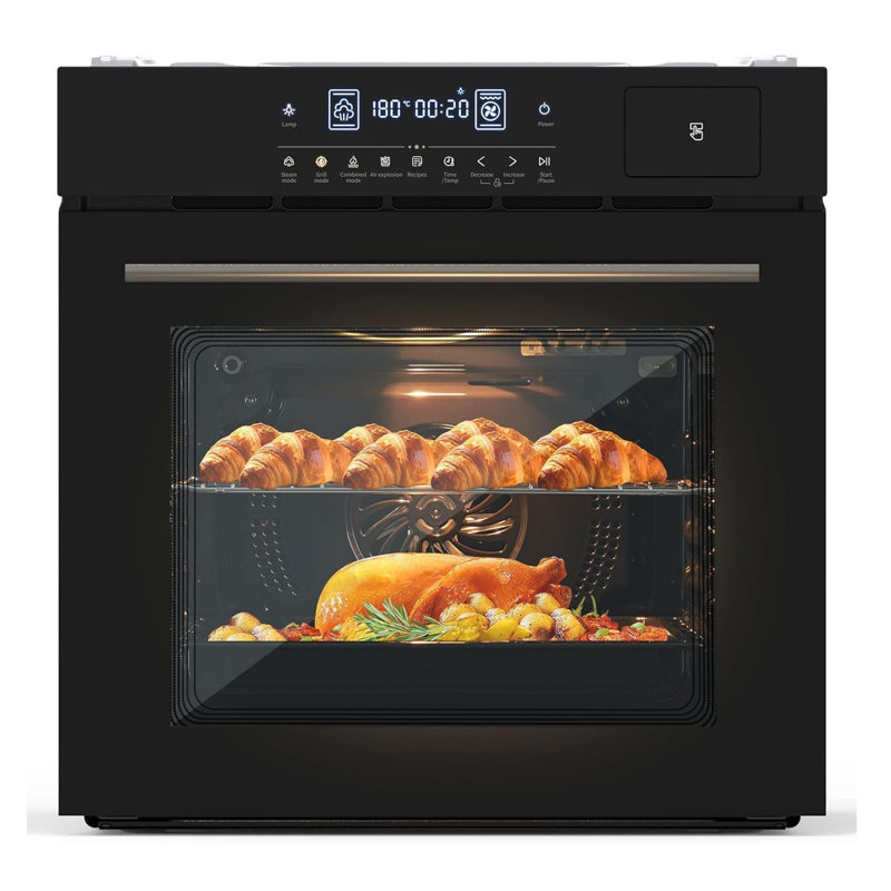 24" Electric Single Wall Oven,With 8 Baking Modes, 108 Automatic Recipes, 2.5 Cu.Ft Convection Single Wall Oven,3000W, 3D Surround Heating With Double-Layered Glass Door, Touch