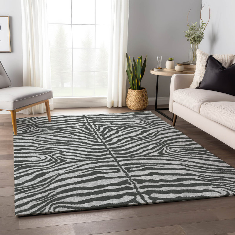 Premium Machine Washable Kishonna AMF42 Gray Rug, Rectangle 5' x 7'6"