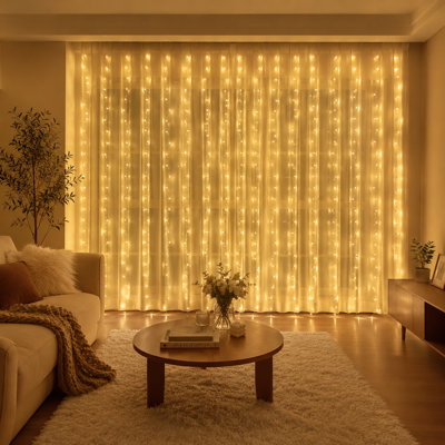 300 LED Curtain String Lights 9.8ft x 9.8ft, Plug-in Fairy Lights with Remote Control, 8 Modes Linkable for Bedroom Window Wall Wedding Party Backdrop Decor