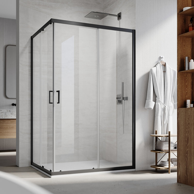 120cm Sliding Shower Enclosure, 5mm Tempered Glass, Freely Combinable for Custom L-Shaped Bathroom Layouts, Matte Black