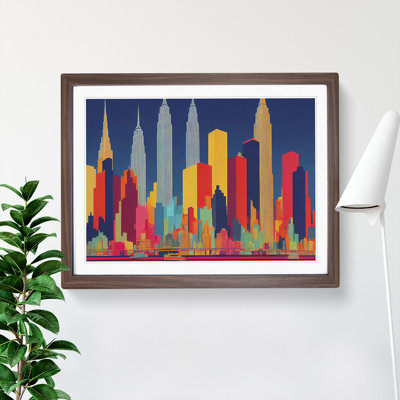 New York Skyline Retro Abstract 1 Piece Single Picture Frame Wall Art