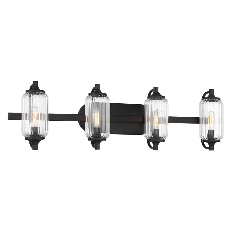 Éclairage pour meuble-lavabo de salle de bain 4 lumières Nunley en noir mat, Noir mat, 4 lumières