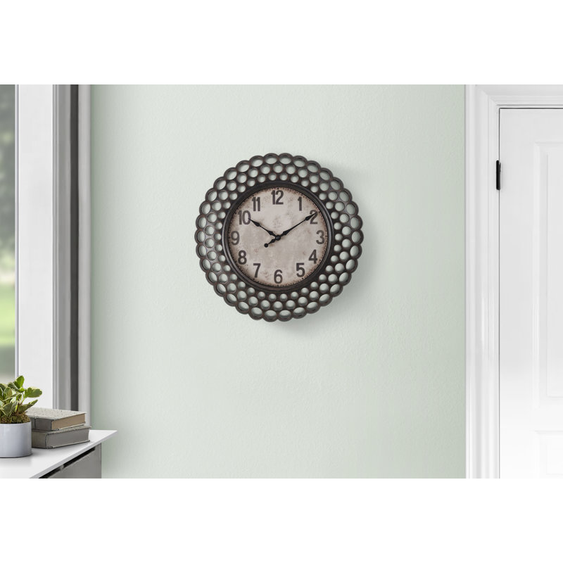 16" Round Dark Brown Plastic and Glass Wall Clock