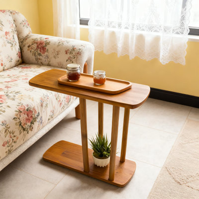 Table de bout moderne en forme de C de style Mid-Century, table d'appoint en bois massif pour canapé, table d'appoint avec canapé au-dessus du canapé, mobilier de salon polyvalent