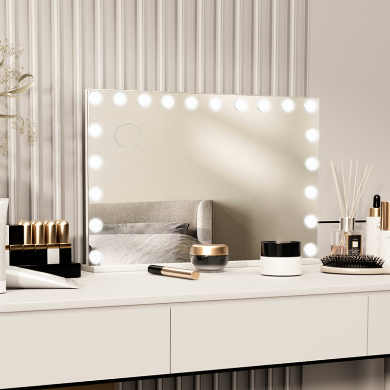 60x90cm LED Makeup Mirror with 20 Bulbs, Large Mirror with 3 Color Lights and Charging