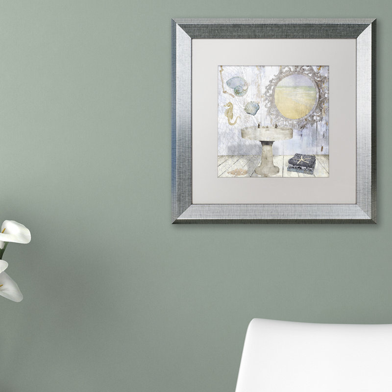 «Jadaya Beach House II» par Color Bakery, impression encadrée, H 16 po x l 16 po x P 0,5 po, Toile avec cadre argenté, Blanc