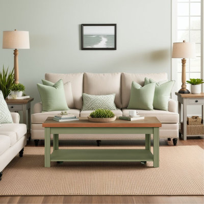 Table basse 48 po, sans assemblage, vert sauge et finition bois fruitier