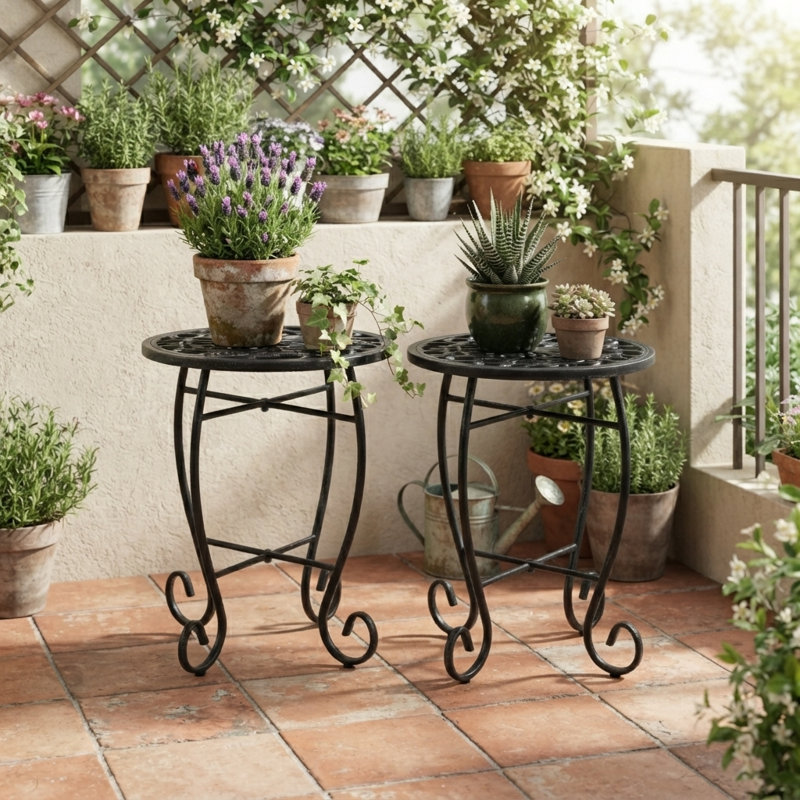 Support à plantes d'extérieur en métal résistant aux intempéries, 45,7 cm de hauteur, ensemble de 2