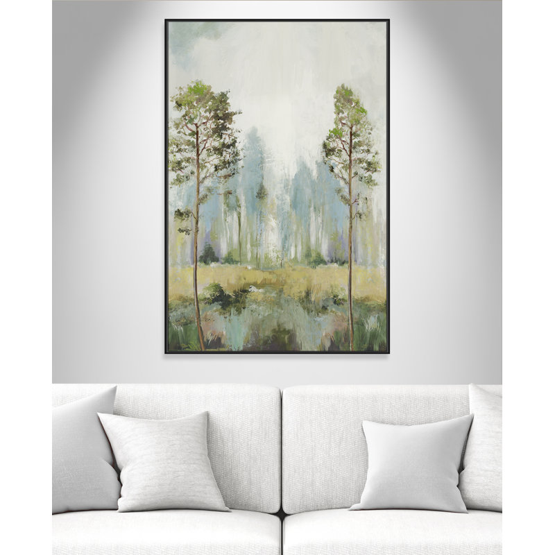 Teton Tall Green Trees II by Teton Pearce - Floater Frame Print on Canvas, 61.5" H x 41.5" W, Black