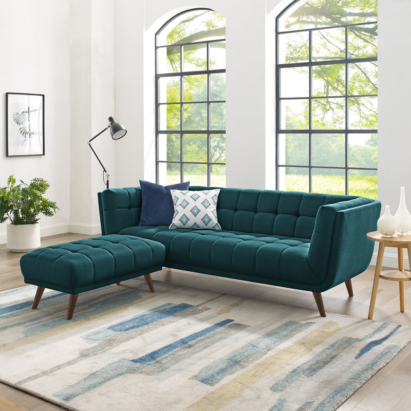 Simon 225.6Cm Square Arms Sofa, Blue, Walnut