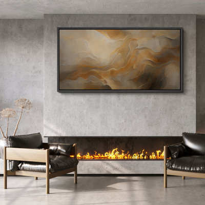 Earthy Flowing Abstract Framed Canvas - Organic Swirls in Warm Brown and Gold