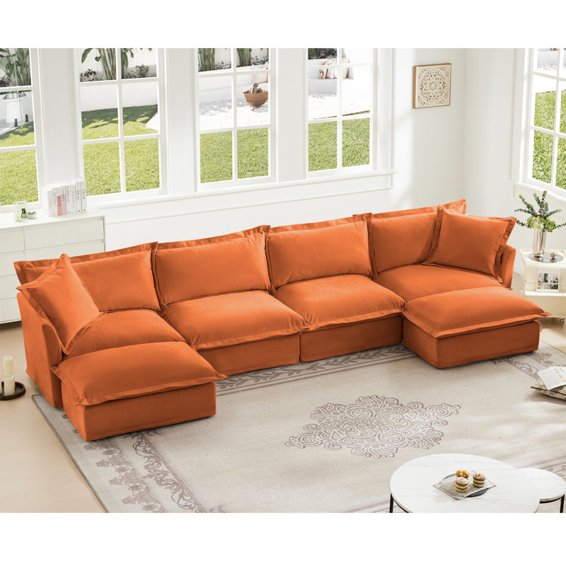 Canapé modulaire en U à housse Allendale, Velours côtelé chameau,  34.6" H x 156.6" W x 55" D