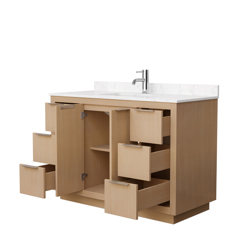 Ensemble de meuble-lavabo simple 48 po Maroni, Marbre de culture de Carrare, Nickel brossé