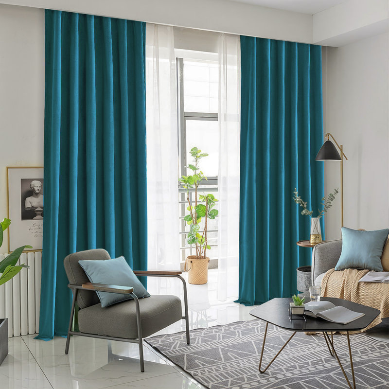 Thermal Blackout Curtain Panels, 52" W x 96" L, Teal Green