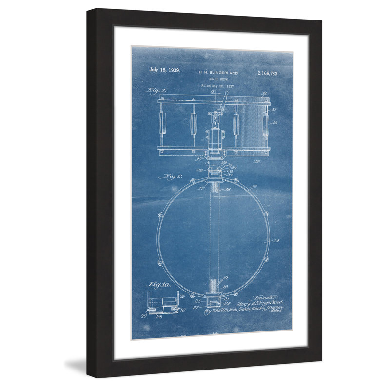 « anse tambour 1939 blueprint » par steve king, reproduction d’art encadrée, H 30 po x l 20 po x P 1,5 po