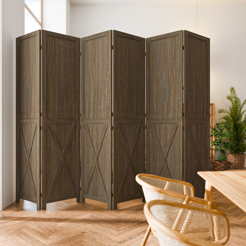 Cloison pliante en bois massif, 6, Brun