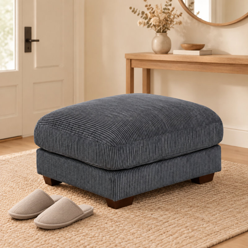 37" Corduroy Modular Ottoman – Convertible Sectional Footrest, Coffee Table & Seating, Dark Gray