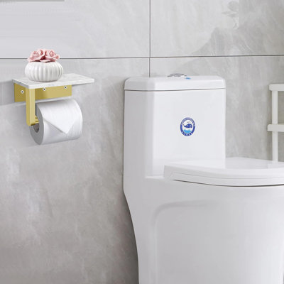 Porte-papier hygiénique mural avec tablette en marbre, organisateur de salle de bain en acier inoxydable avec crochets adhésifs pour un décor de salle de bain moderne