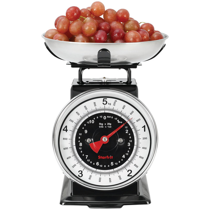 Retro Black and Silver Mechanical Kitchen Scale with Stainless Steel Bowl
