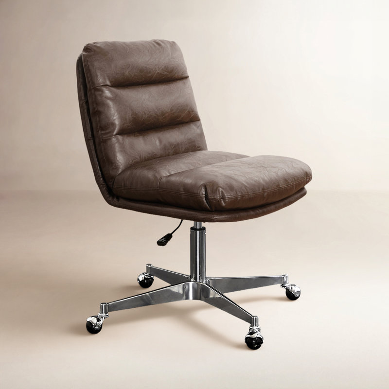 Paynesville Swivel Office Task Chair with Wheels, Faux Leather, Dark Brown