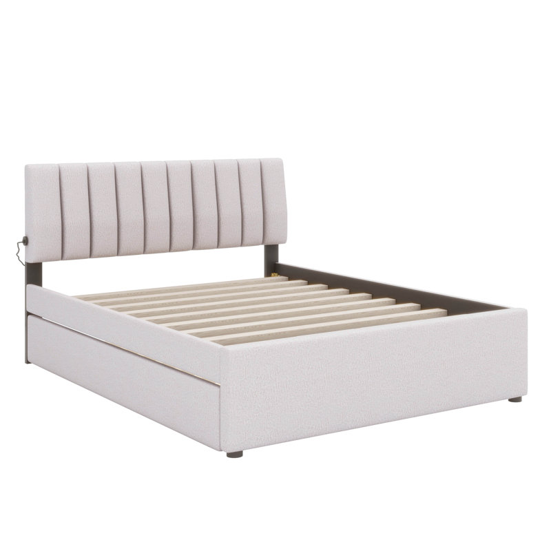 Lit plateforme rembourré Teddy, Beige, Grand lit