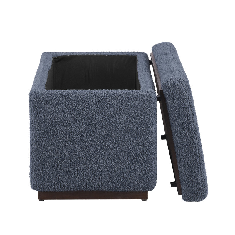 Repose-pieds standard avec rangement Atreju, 100 % polyester bleu marine, Noyer foncé