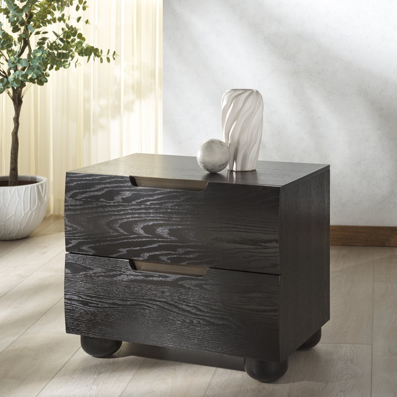 Estelle Beethoven Wood 2 Drawer 28" Nightstand, Black
