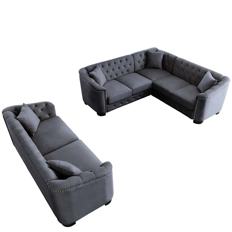 Canapé d'angle 3 places Divon, Velours gris