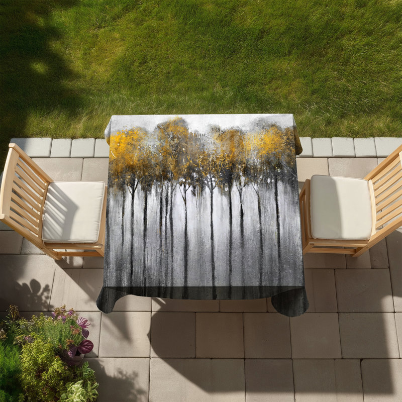 Gray Office Trees Tablecloth | Abstract Yellow Forest Decor