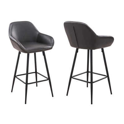 Tabouret de bar rembourré à hauteur de comptoir avec accoudoirs - Siège en similicuir avec pieds en métal thermolaqué