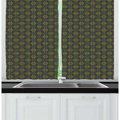Ethnic Pattern with Funny Oriental Geometric Grid Inspired Elements Classic Shapes Kitchen Curtain -  East Urban Home, C91AC7FC83D945B9ACA21901FEE9718B