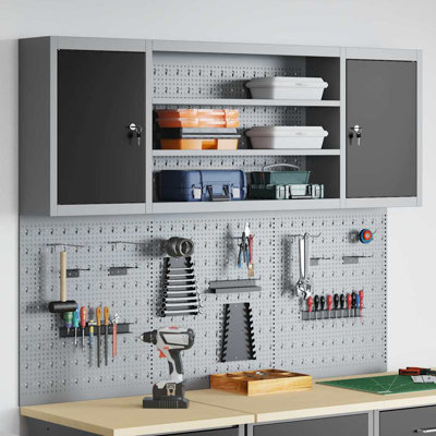 Tool Cabinet Set with Shelf with Storage Powder-Coated Steel Metal Wall