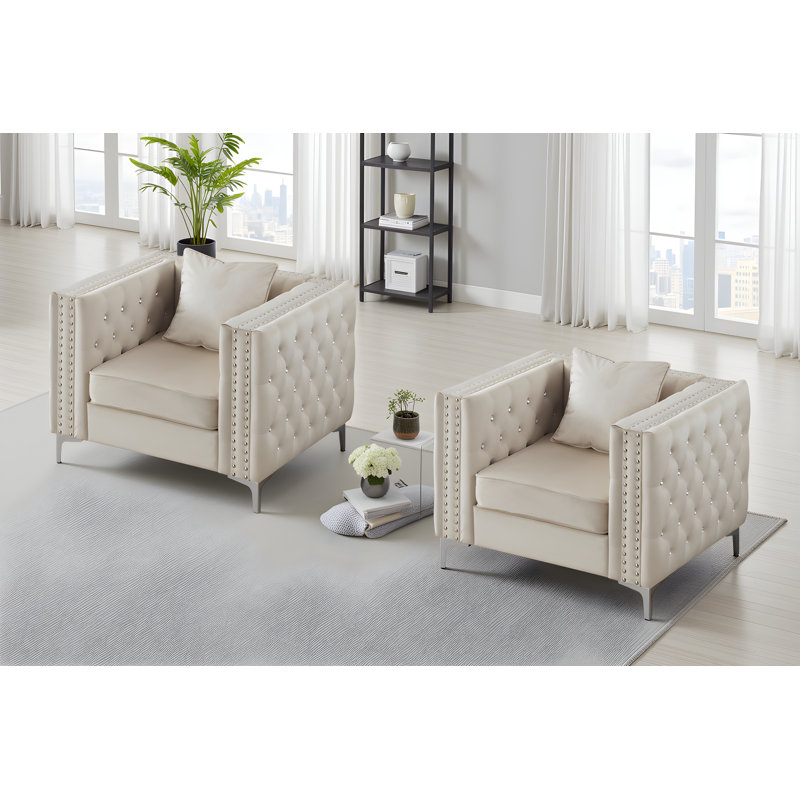 Lyon  Velvet Chair Set Of 2, Ivory