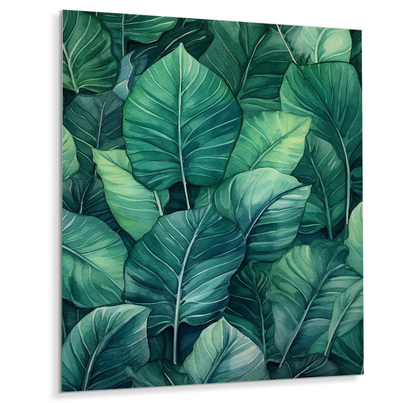 «Green Leafs» Harmony - feuilles, art mural en métal, salon, H 20 po x l 12 po x P 1 po