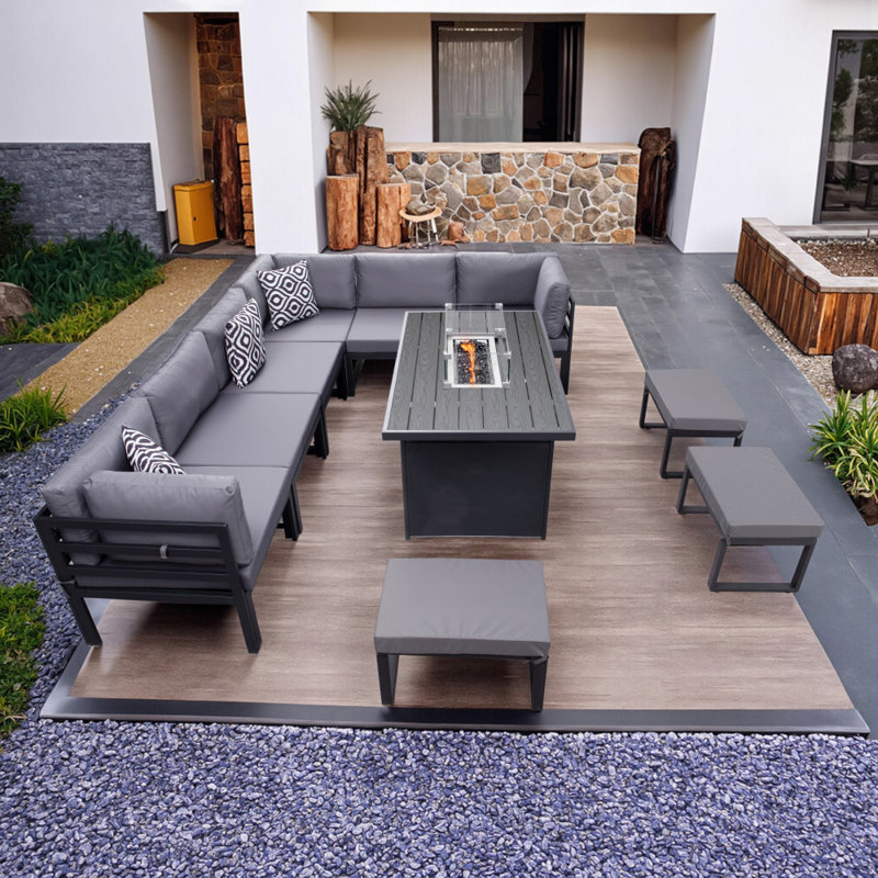 Ensemble de jardin extérieur en acier imperméable avec table de foyer