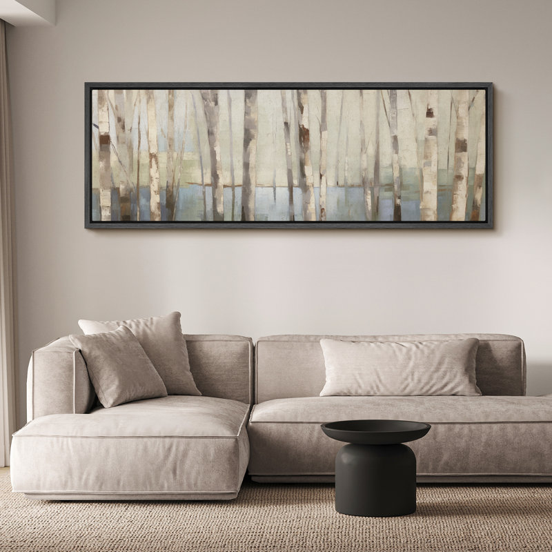 Aspen Birch Birch Tree Forest Reflections On Water, reproduction d'art sur toile, H 20 po x l 60 po, Noir, noir, noir, noir