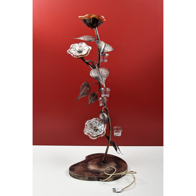 36.5" Handcrafted Iron Floral Buffet Lamp | Electric Botanical Sculpture Light | Wrought Iron Nature-Inspired Accent