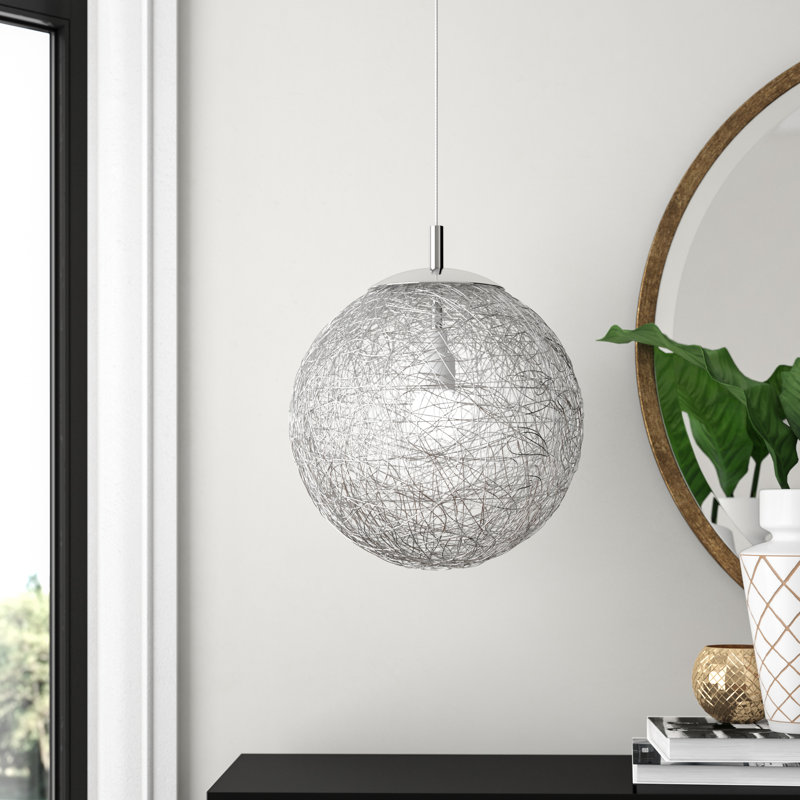 Keen 1 - Light Chrome Sphere Pendant, 135cm H x 30cm W x 30cm D