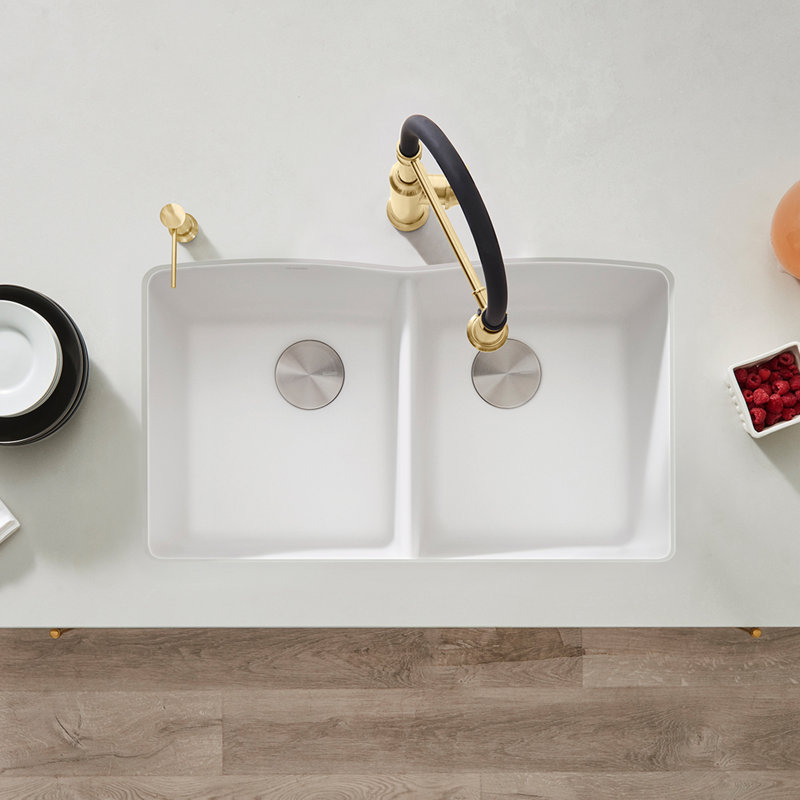 Diamond SILGRANIT 32" L x 19.36" W Double Basin Undermount Kitchen Sink, Café Brown
