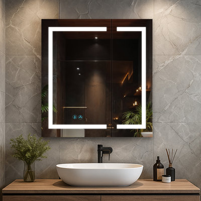 Recessed or Surface Mount Frameless LED Bathroom Medicine Cabinet with 3 Adjustable Shelves and LED Lighting