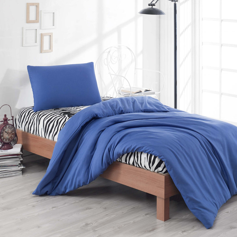 Ensemble de housse de couette 3 pièces en mélange de coton Fabiane, Bleu