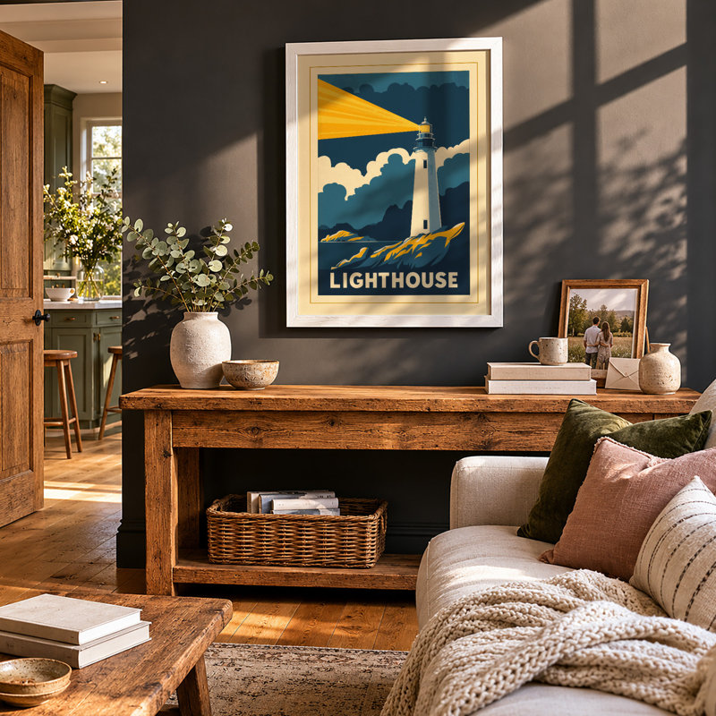 Coastal Sentinel Art Deco - Framed Print, A4 - 29.7 x 21.0 cm, White