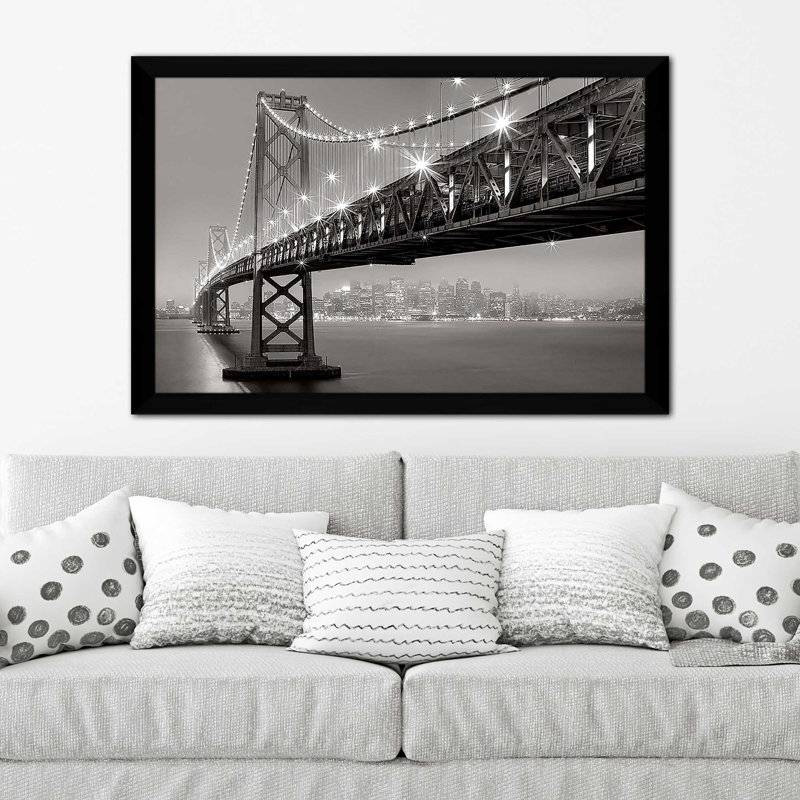 Bay Bridge at Night par Aaron Reed - photographie, Cadre noir, H 21,5 po x l 27,5 po x P 0,75 po