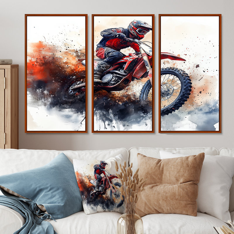 Ensemble de salon Red Moto X Mayhem, H 28 po x l 36 po x P 1 po, Toile avec cadre flottant brun
