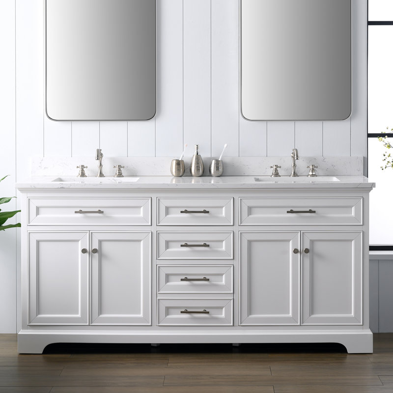 Thompson 72" W Double Bathroom Vanity, White/Brushed Nickel
