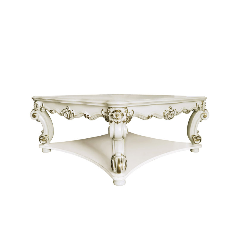 Antique Pearl Finish Square Coffee Table with Scrolled Legs