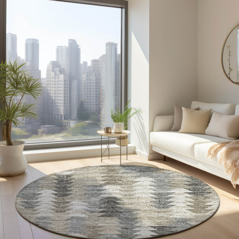 Tapis intérieur / extérieur en polyester tissé à la machine Smeraldo, Rond 8 pi