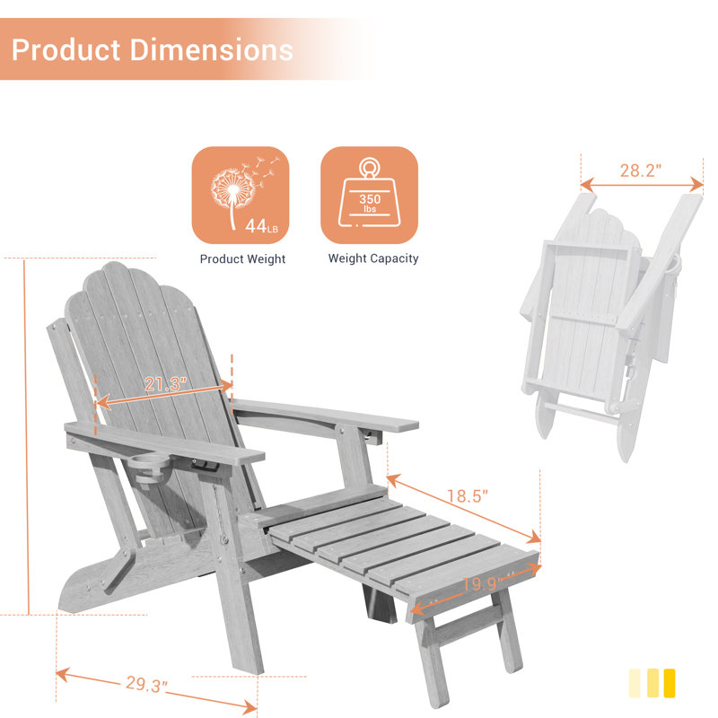 Fauteuil Adirondack en PEHD toutes saisons avec repose-pieds, foyer à 3 positions réglable et pliable avec porte-gobelet pour pelouse, terrasse et bord de piscine