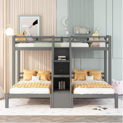 Twin Over Twin & Twin Bunk Bed With Built-In Staircase And Storage Drawer -  Harriet Bee, 0952536EB2E44F9DBE6C1605D9E0F646