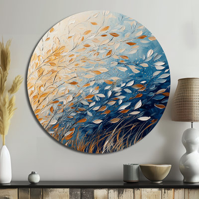 «Meadow Windy Prairie Leaves II», impression de décoration murale traditionnelle en métal orange